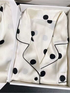 Cream Satin Polka Dot Pajama set size L(size runs small, more like XS/S)